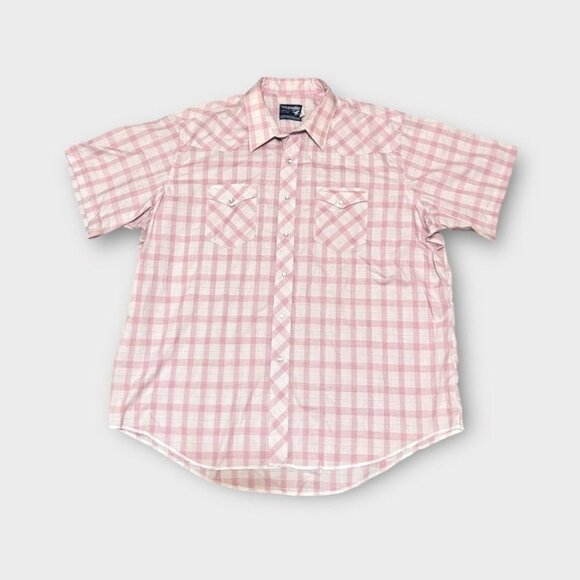 Wrangler Cowboy Cut Western Snap Shirt 19 Short Sleeve EUC Big Man Vintage Plaid - Picture 1 of 5